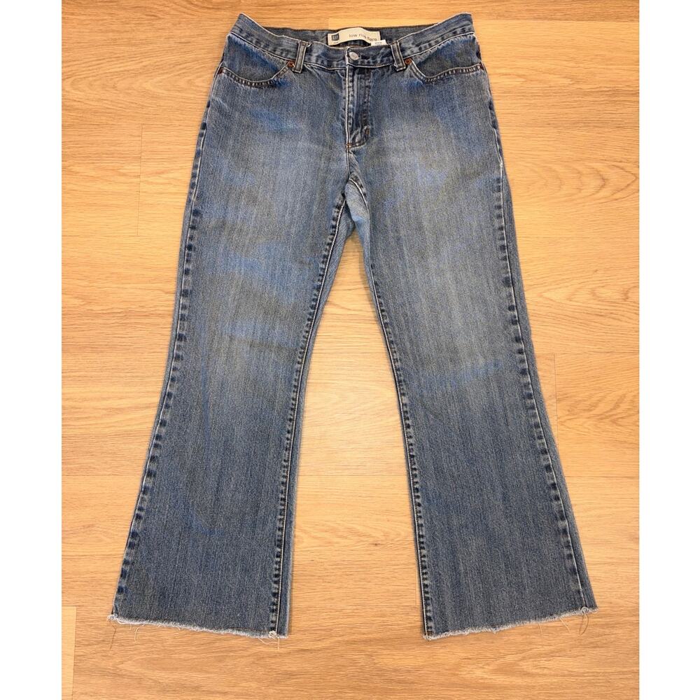 Gap low rise flare blue jeans frayed hem womens size 10